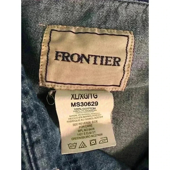 Frontier Western Cowboy Mens XL Blue Denim Pearl Snap Shirt L/S - Picture 5 of 5